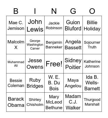 Black History Month Bingo Card