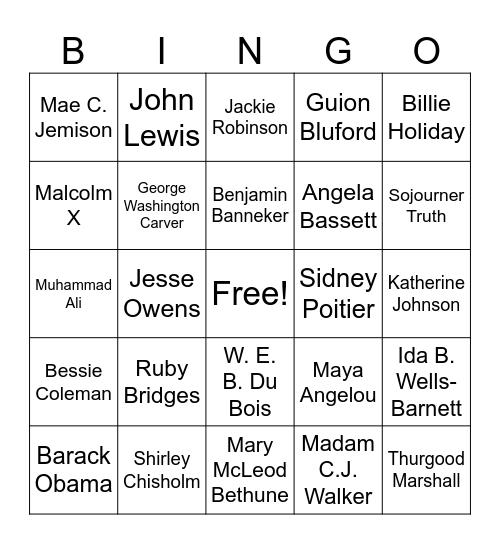 Black History Month Bingo Card