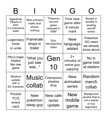 Pokemon presents Bingo Card
