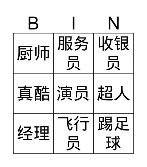 职业 Bingo Card