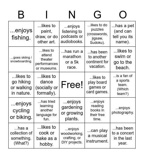Find Someone Who... Bingo Card