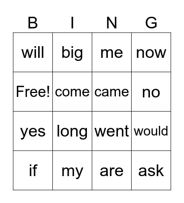 sight words 56-70 Bingo Card