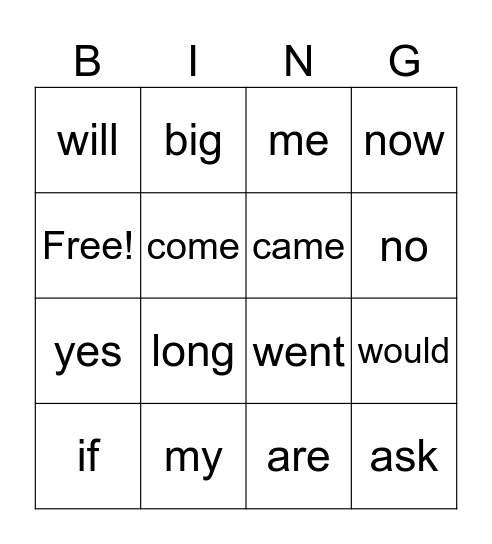sight words 56-70 Bingo Card