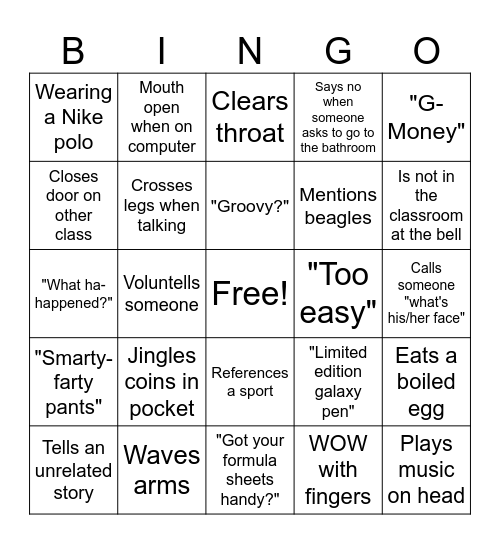G-Money Bingo Card