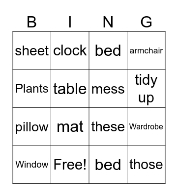 My Bedroom Bingo Card