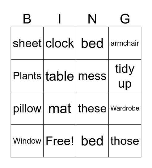 My Bedroom Bingo Card