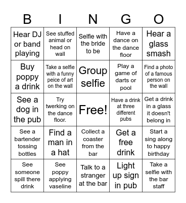 Poppy's hen do ! Bingo Card