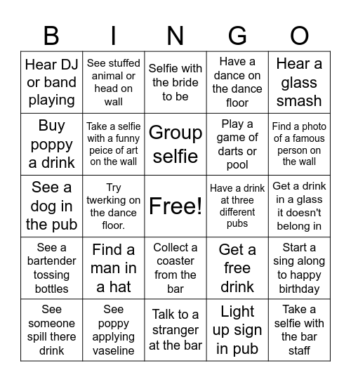 Poppy's hen do ! Bingo Card