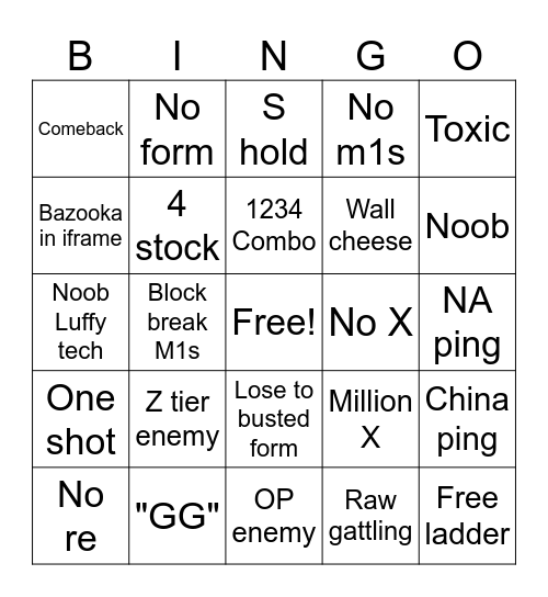 Luffy bingo Card