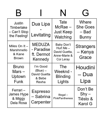 Musical Bingo Card