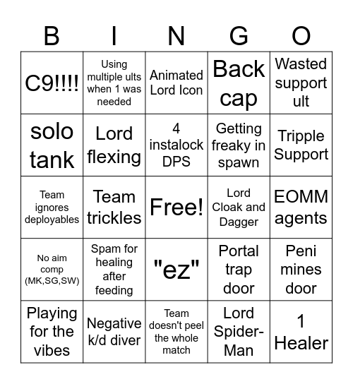 Marvel Rivals Bingo Card