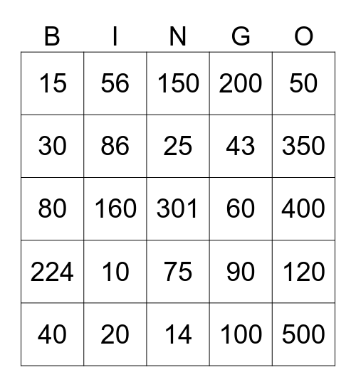 PERCENTEN BINGO Card
