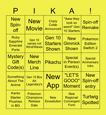 2026 Pokemon Day Bingo Card