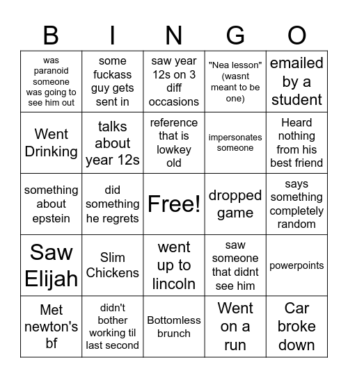 staples P2 and P3 Bingo Card