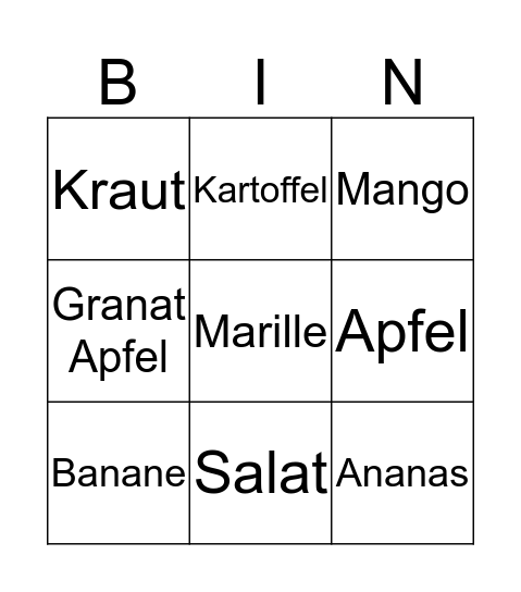 Obst und gemüse Bingo Card