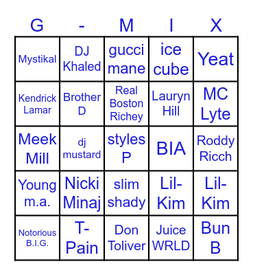 g-mix Bingo Card