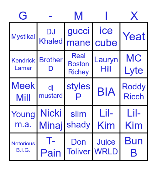 g-mix Bingo Card