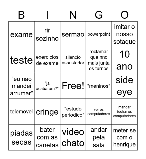prof bg bingo Card