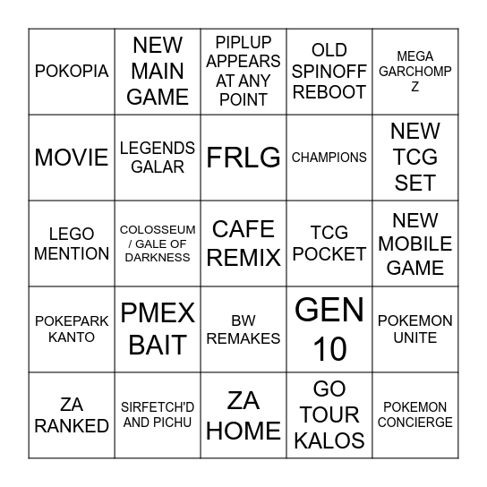 POKEMON PRESENTS Bingo Card