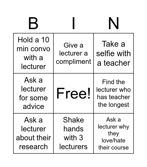 Ice breakers Bingo Card