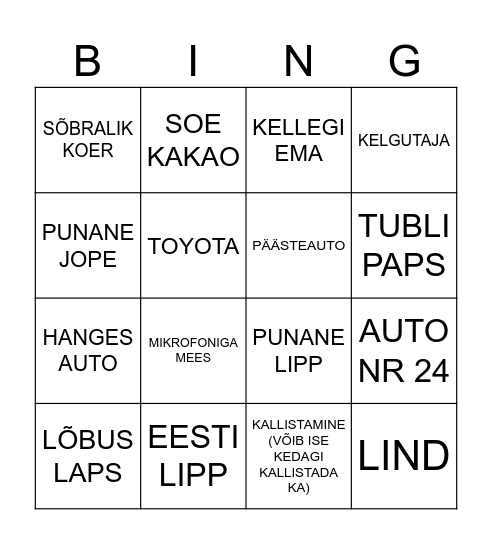 Rallipidu Eesti sünnipäeval! Bingo Card