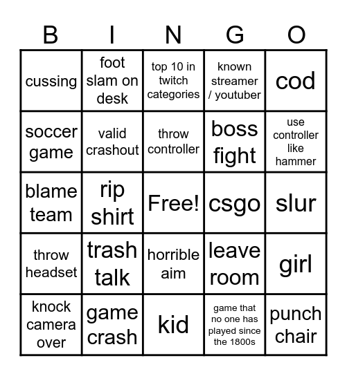 Rage Bingo Card