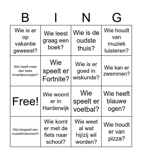 Klassenbingo Card