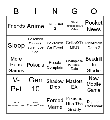 Pokemon Day Bingo Card