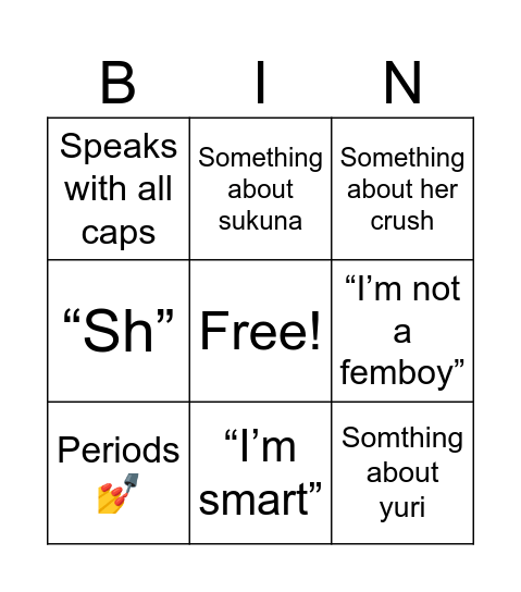 Sasha bingo Card