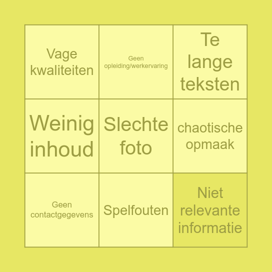 Foute CV Bingo Card