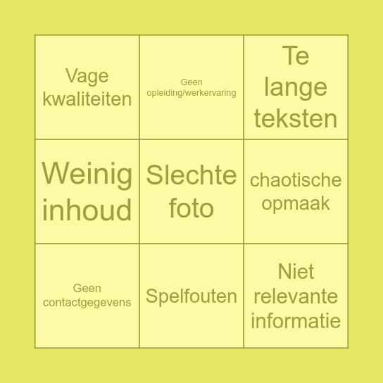 Foute CV Bingo Card