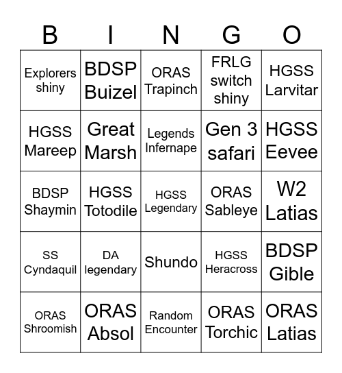 2026 shiny Bingo Card