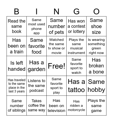 Icebreaker Bingo Card