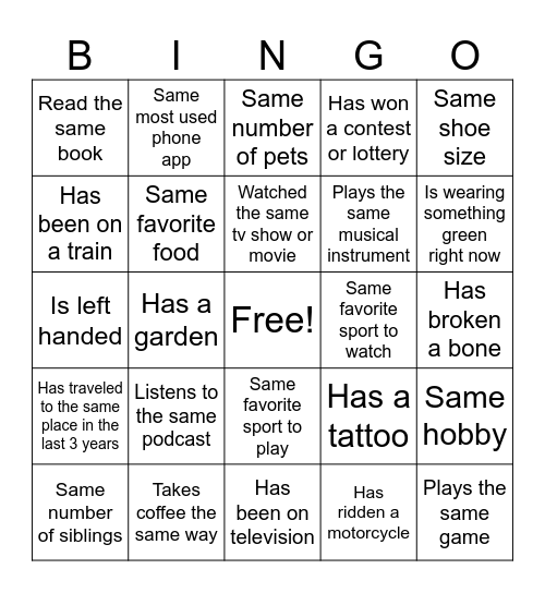 Icebreaker Bingo Card