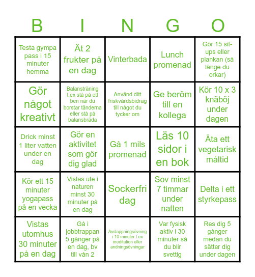 Hälsobingo Card