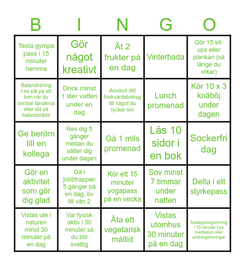 Hälsobingo Card
