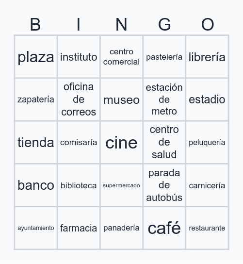Los lugares de la ciudad Bingo Card