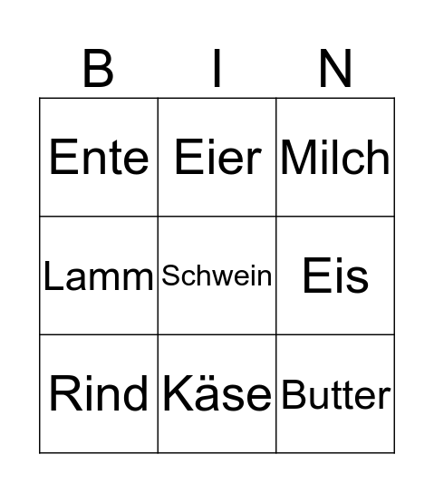Obst und gemüse Bingo Card