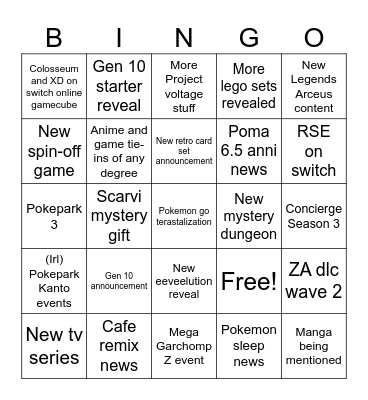 Pokemon day bingo Card