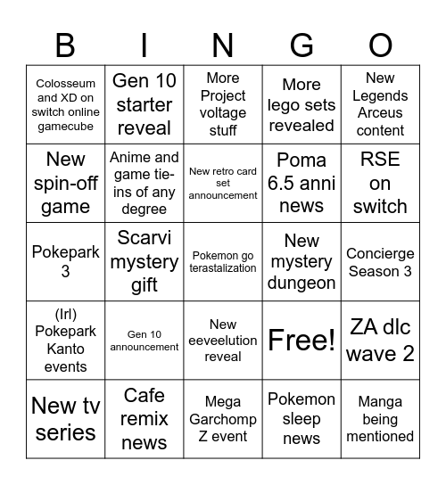 Pokemon day bingo Card