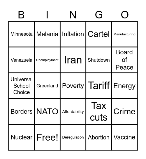 State of the Union Bingo Card