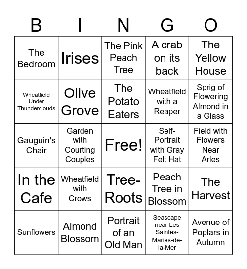 Van Gogh Museum Bingo Card