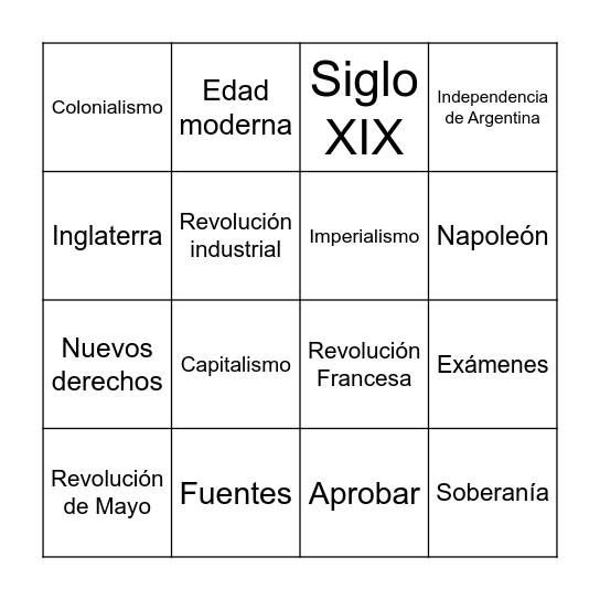 HISTORIA Bingo Card