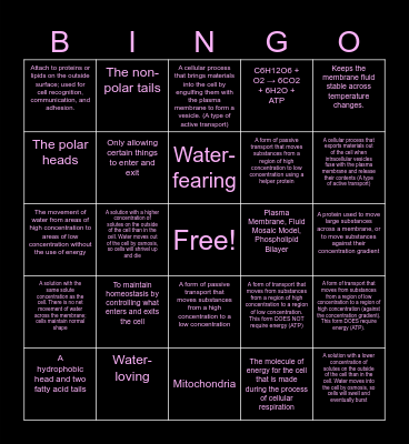 Cell Transport Bingo Card