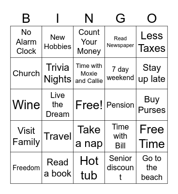 Stephanie's Retirement Bingo Card