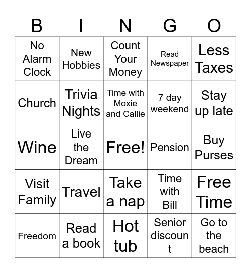 Stephanie's Retirement Bingo Card