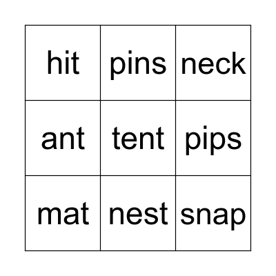 CVC/CVCC Bingo Card