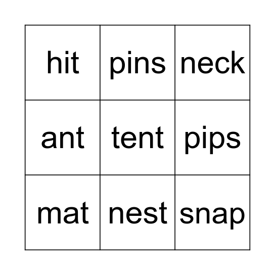 CVC/CVCC Bingo Card