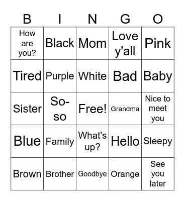 ASL Colors / Family / Greetings Bingo Card
