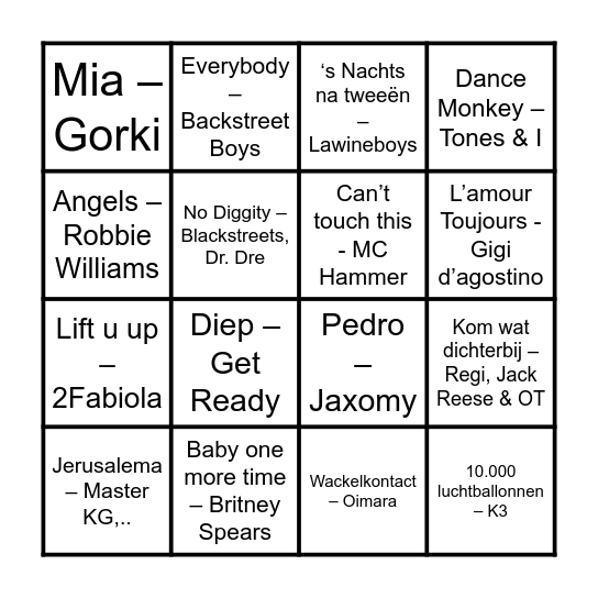 MUZIEK BINGO Card